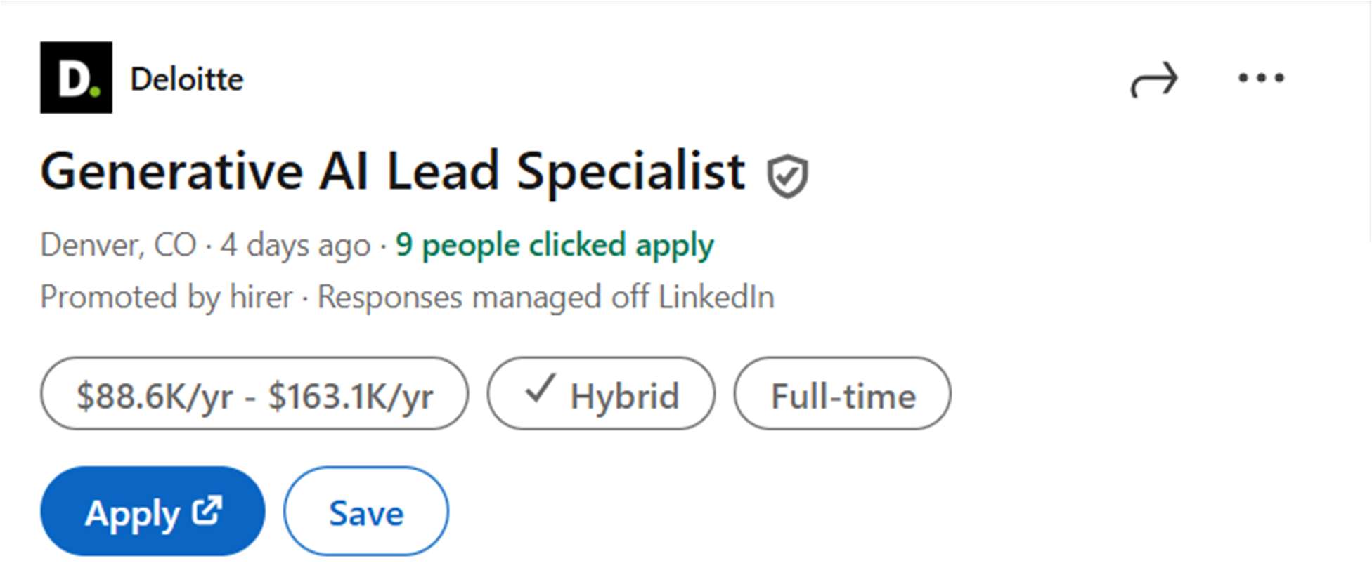 Deloitte job posting on LinkedIn for Generative AI Lead Specialist